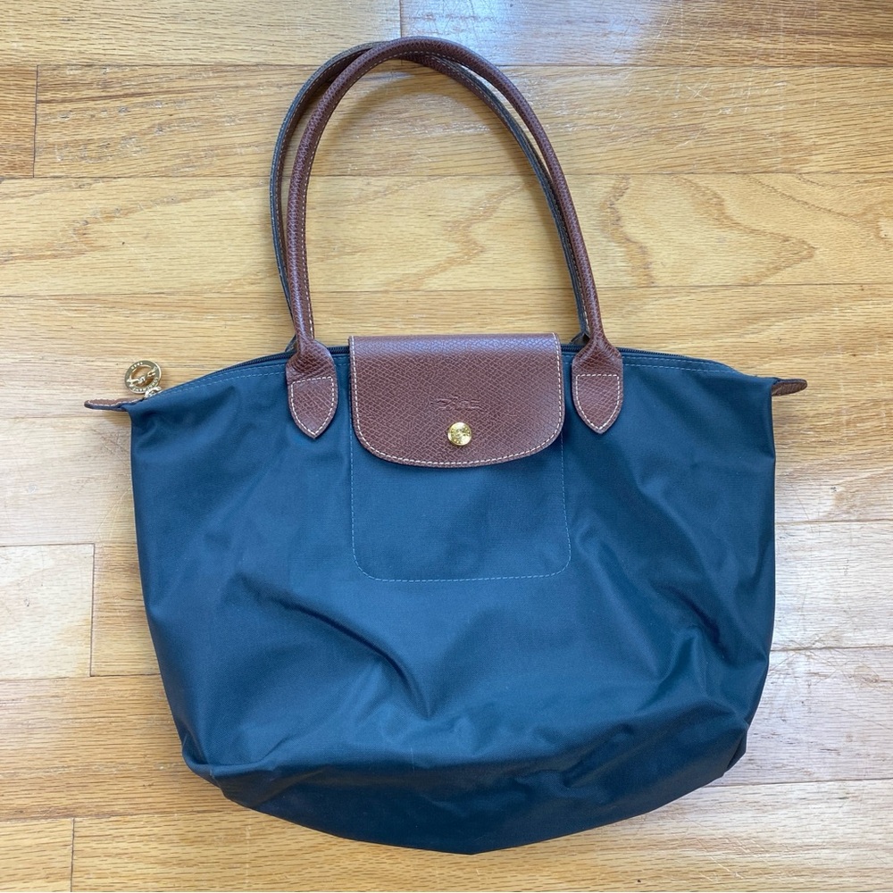 Longchamp gray and Brown Le Pliage Tote